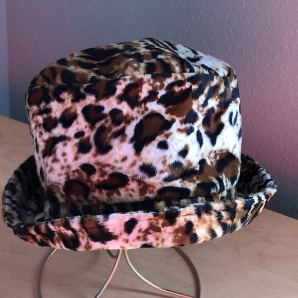 Vintage Animal Print Velour Pork Pie Hat - Mob Wife - Picture 4 of 4